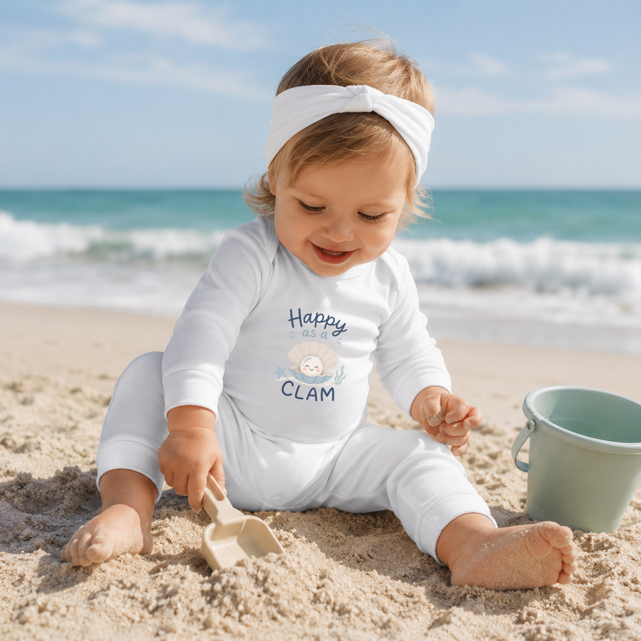 Happy as a Clam - Infant Long Legged Baby Rib Bodysuit